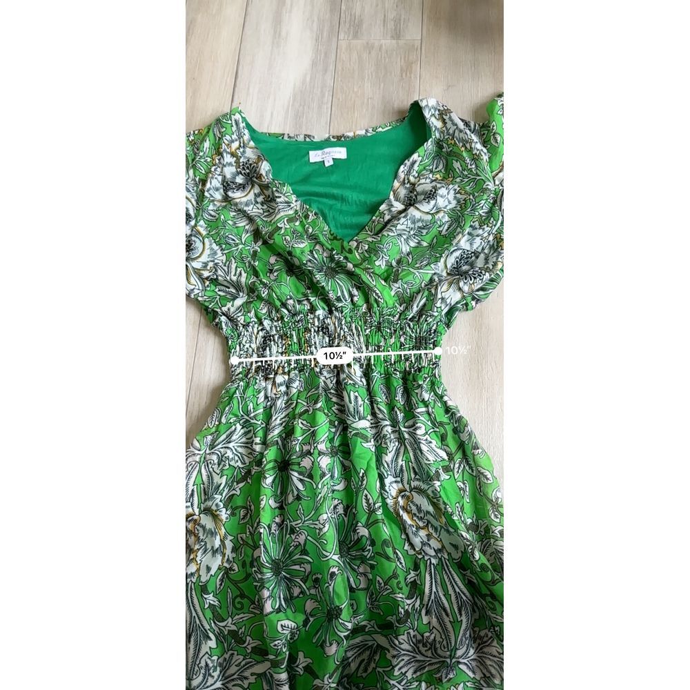 Le Ragazze Silk Blend Maxi Dress Womens S Floral Green VNeck Flutter Sleeve - Picture 4 of 7